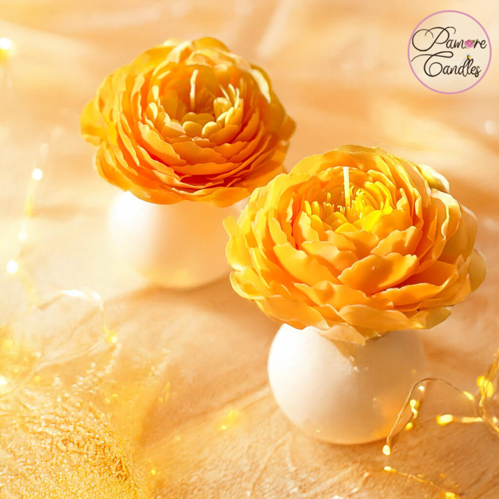 Orange-Ranunculus-Beeswax-candle-light